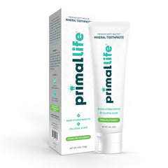 Front view of Primal Life Organics Dirty Mouth Toothpaste 4 oz with spearmint label