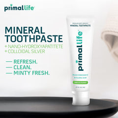 Close-up of toothpaste tube highlighting nano-hydroxyapatite and charcoal