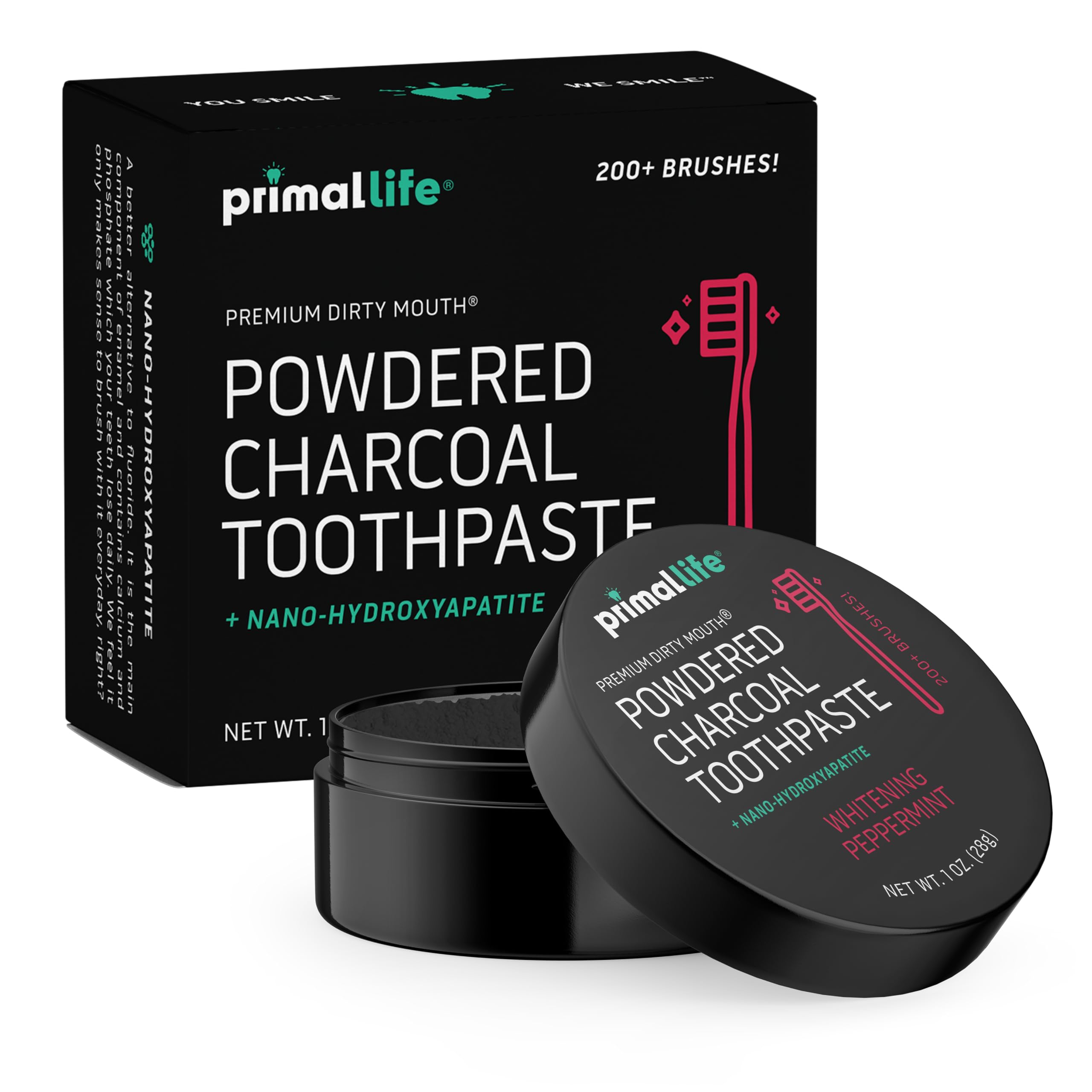 Jar of Dirty Mouth Toothpowder with Black Peppermint label