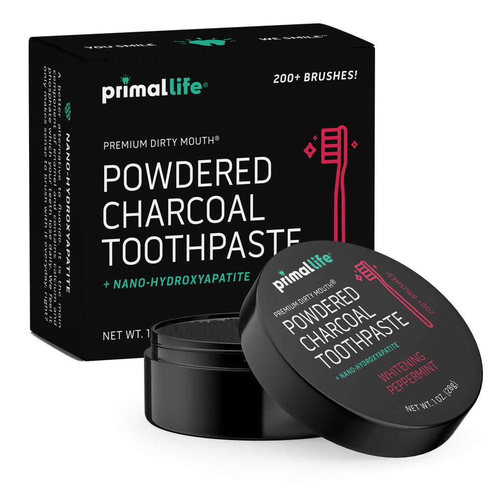 Jar of Dirty Mouth Toothpowder with Black Peppermint label