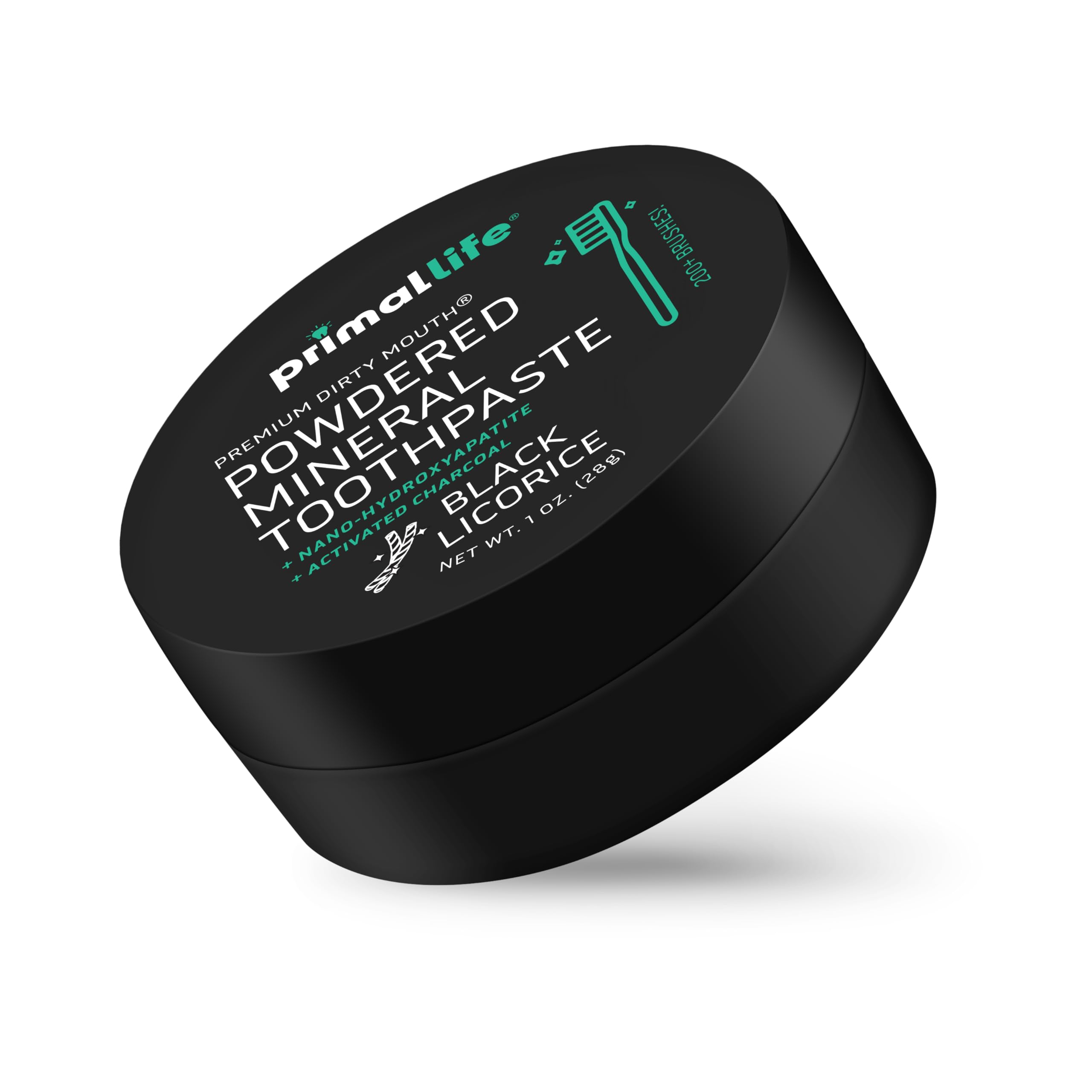 Dirty Mouth Toothpowder Charcoal Black Licorice 1 oz – jar side view