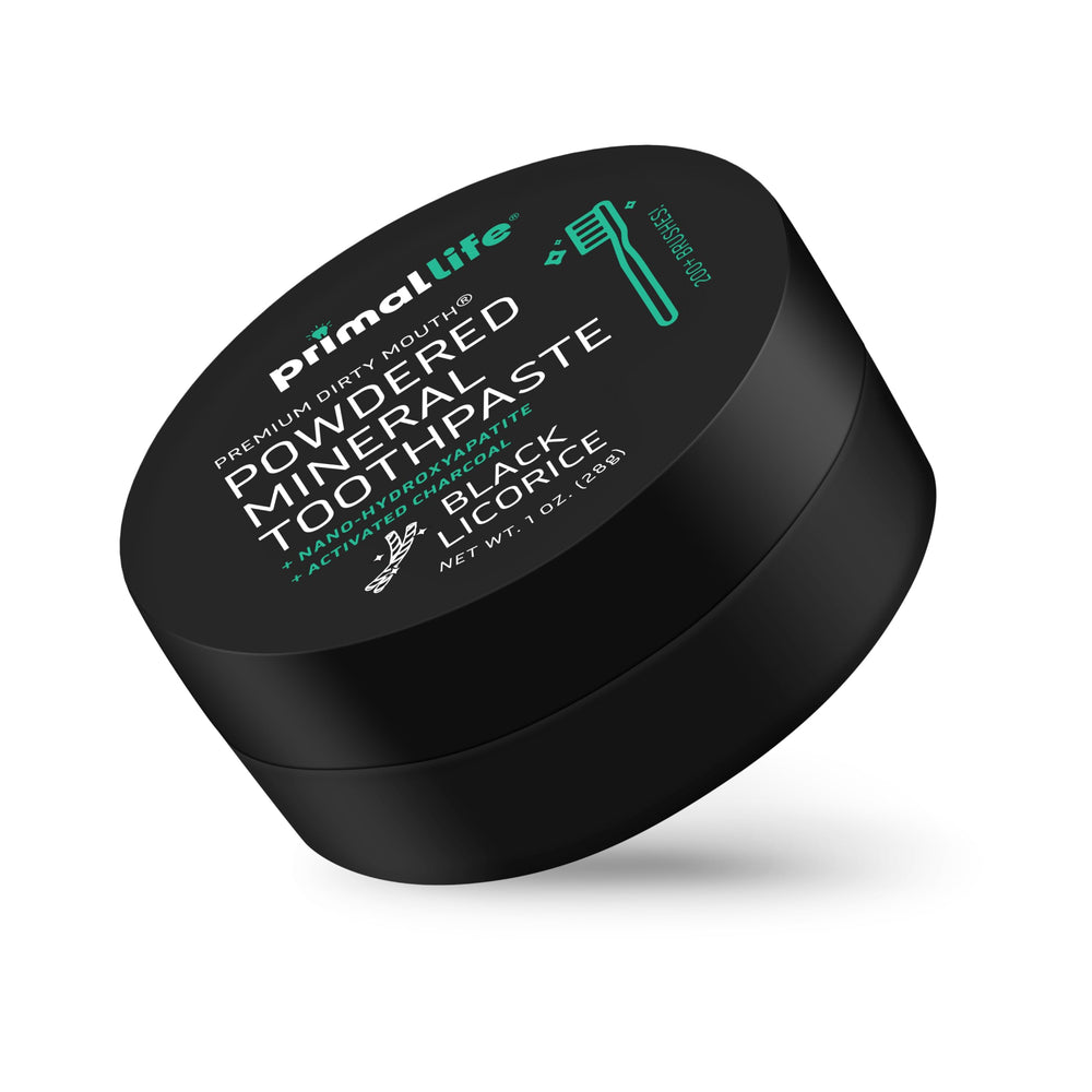 Dirty Mouth Toothpowder Charcoal Black Licorice 1 oz – jar side view