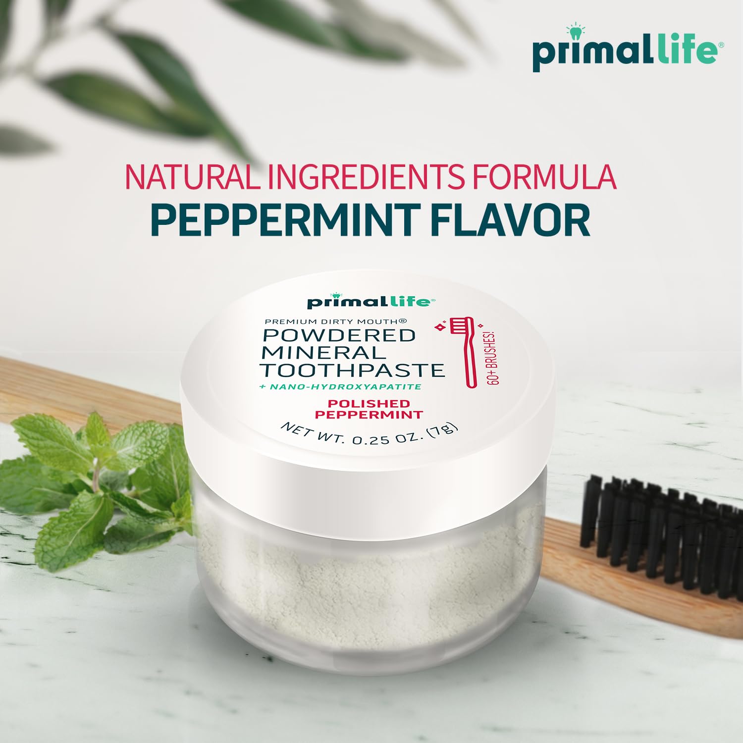 Peppermint essential oil flavoring for the toothpowder