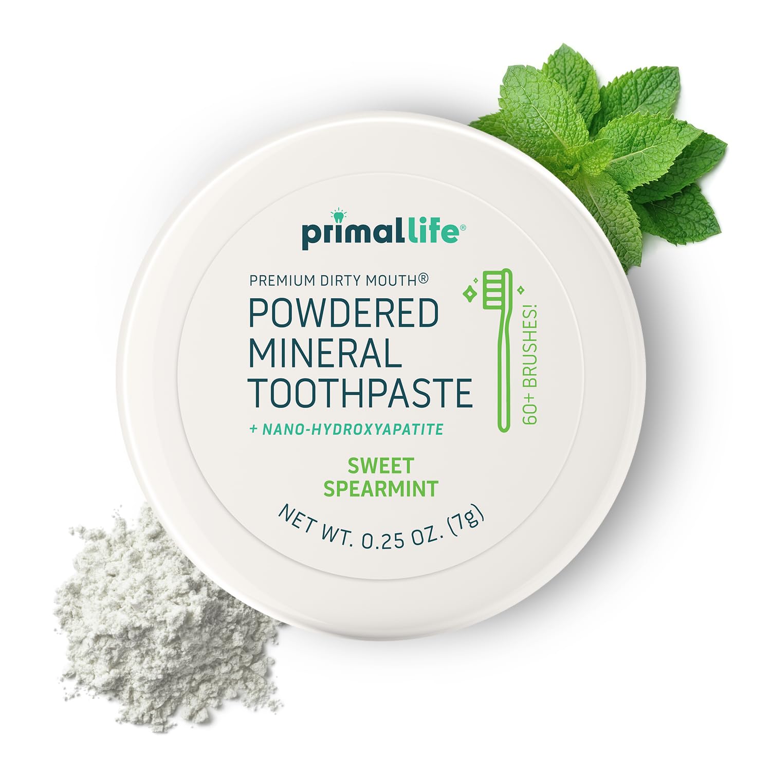 Primal Life Organics Dirty Mouth Toothpowder Sweet Spearmint 0.25 oz jar