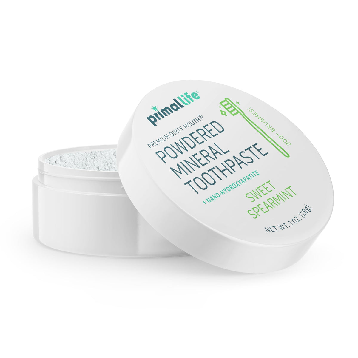 Front view of Primal Life Organics Dirty Mouth Toothpowder Sweet Spearmint 1 oz