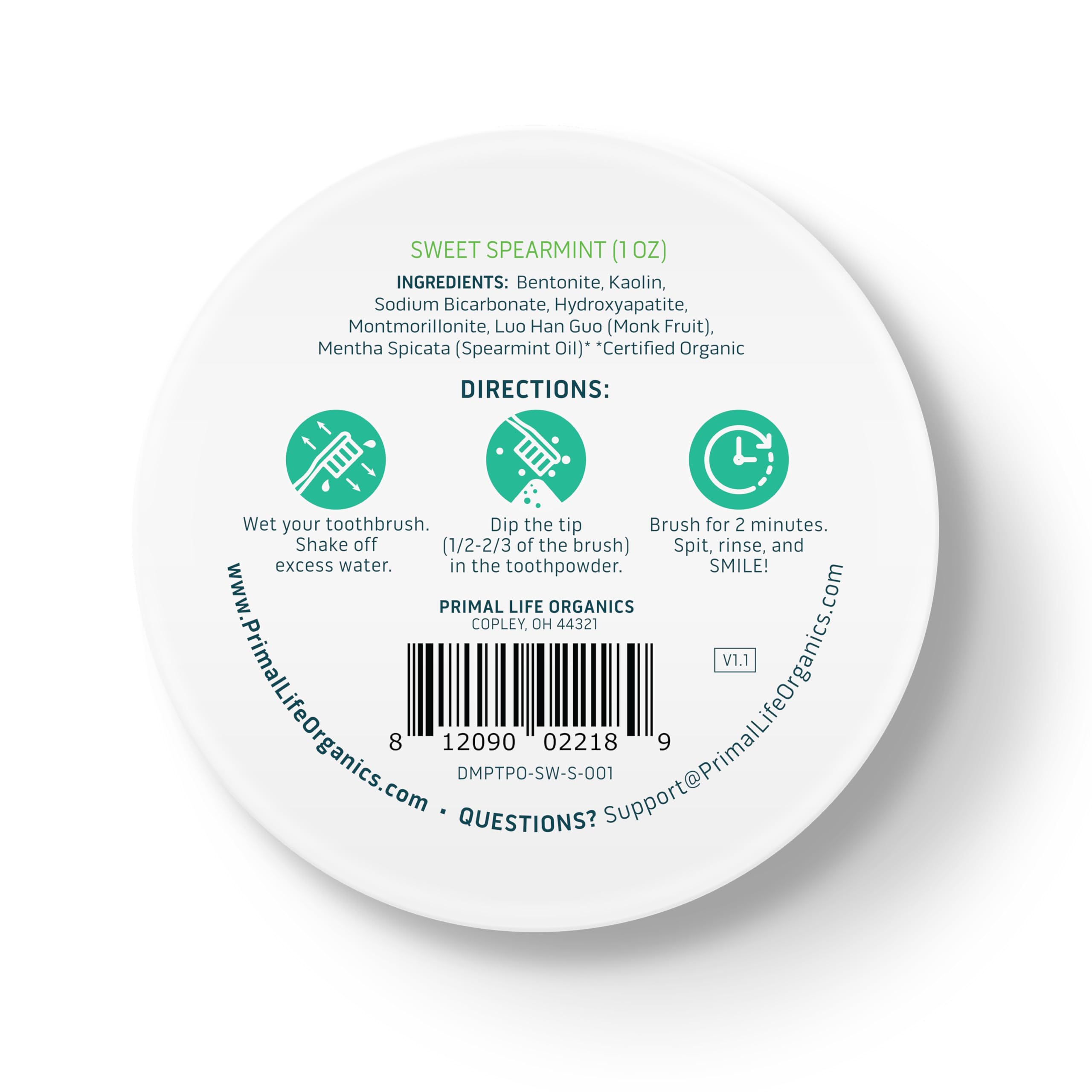 Packaging front label of Primal Life Organics Dirty Mouth Toothpowder