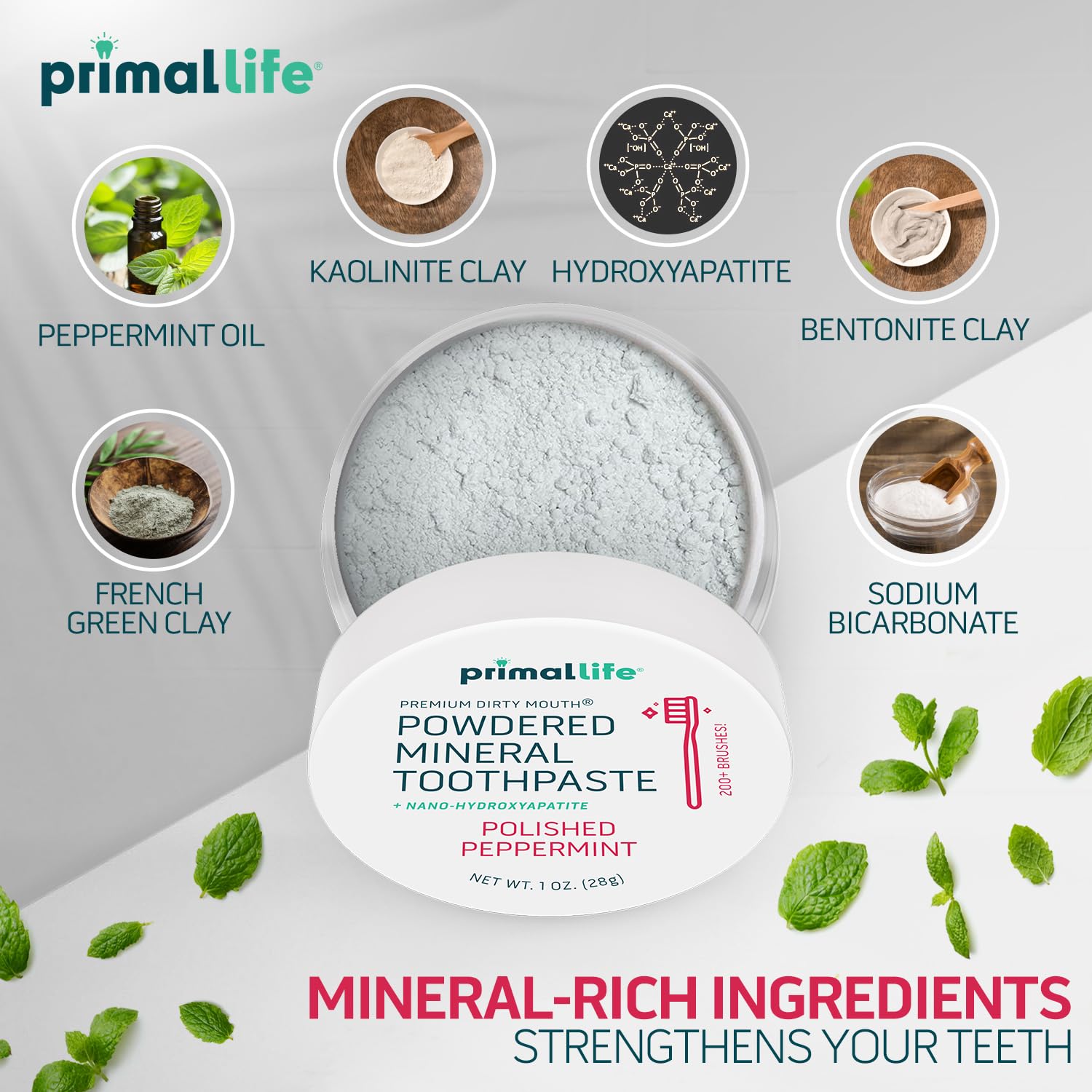 Peppermint essential oil highlight for the toothpaste powder