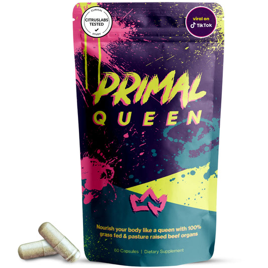 Primal Queen beef organ supplement resealable bag with capsules