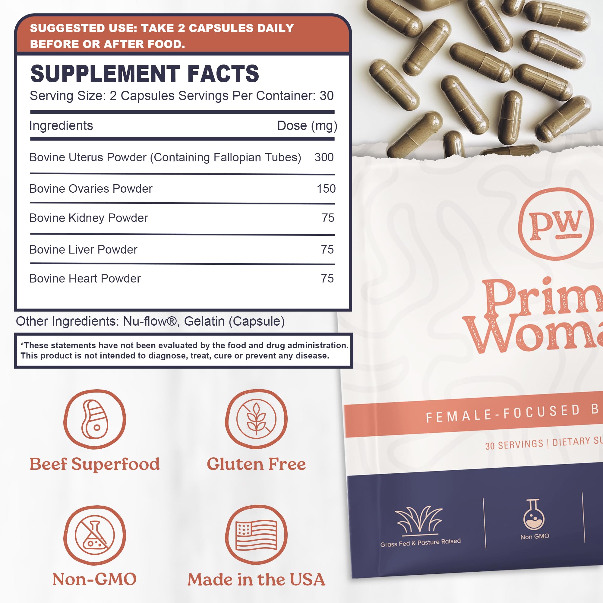 Primal Woman pasture-raised liver ingredient packaging signals premium nutrition