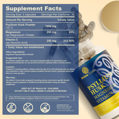 Product label showing psyllium husk ingredients and dosage