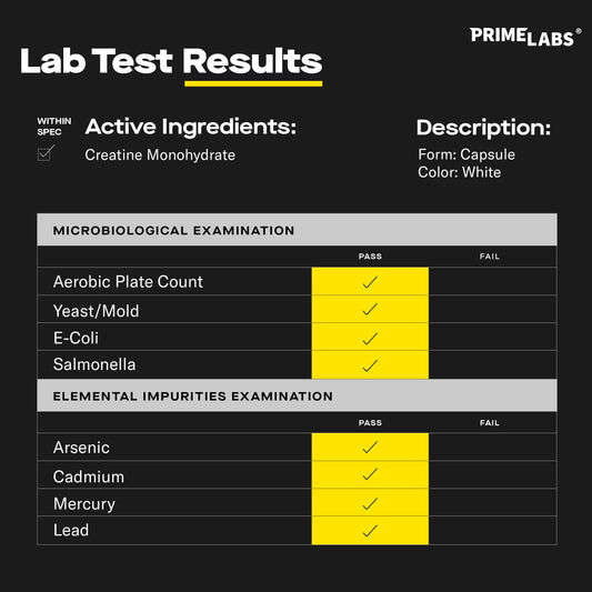 Bottle close-up of Prime Labs Creatine Capsules 5g 120-count