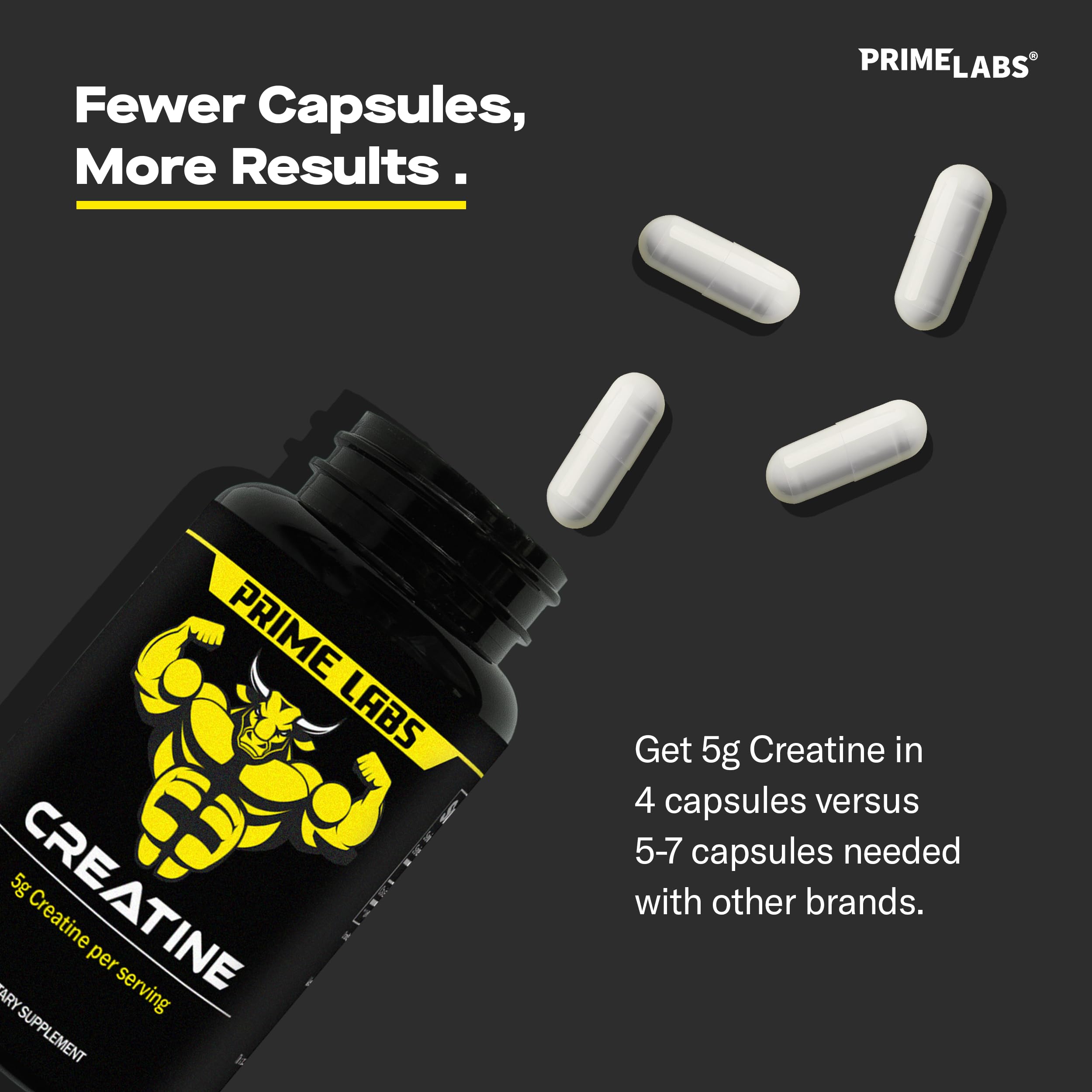 Prime Labs product label on creatine capsules bottle