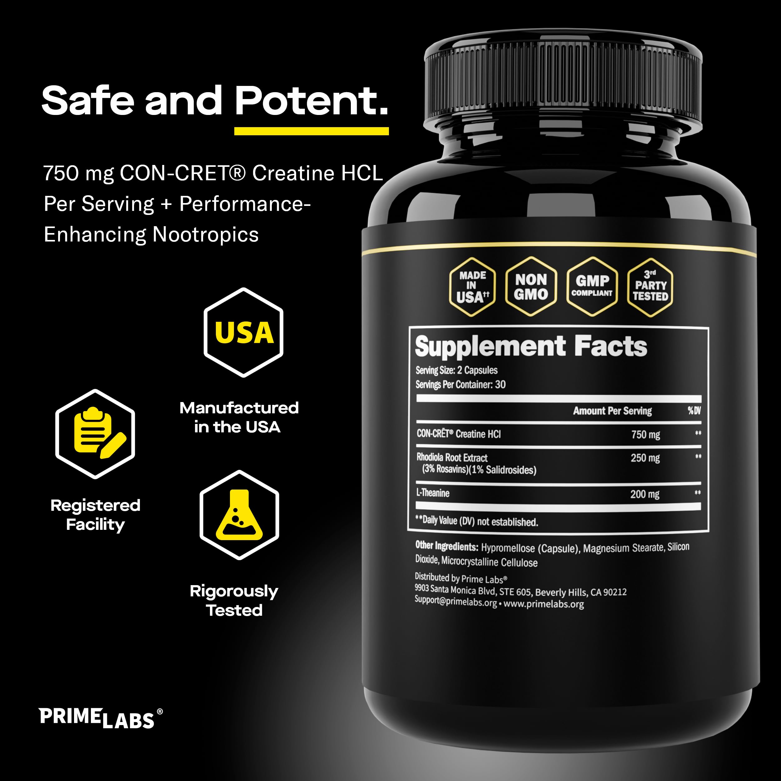 Close-up of Prime Labs Creatine HCl bottle label