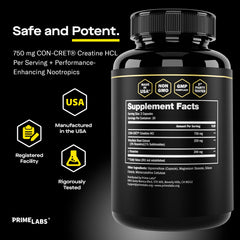 Close-up of Prime Labs Creatine HCl bottle label