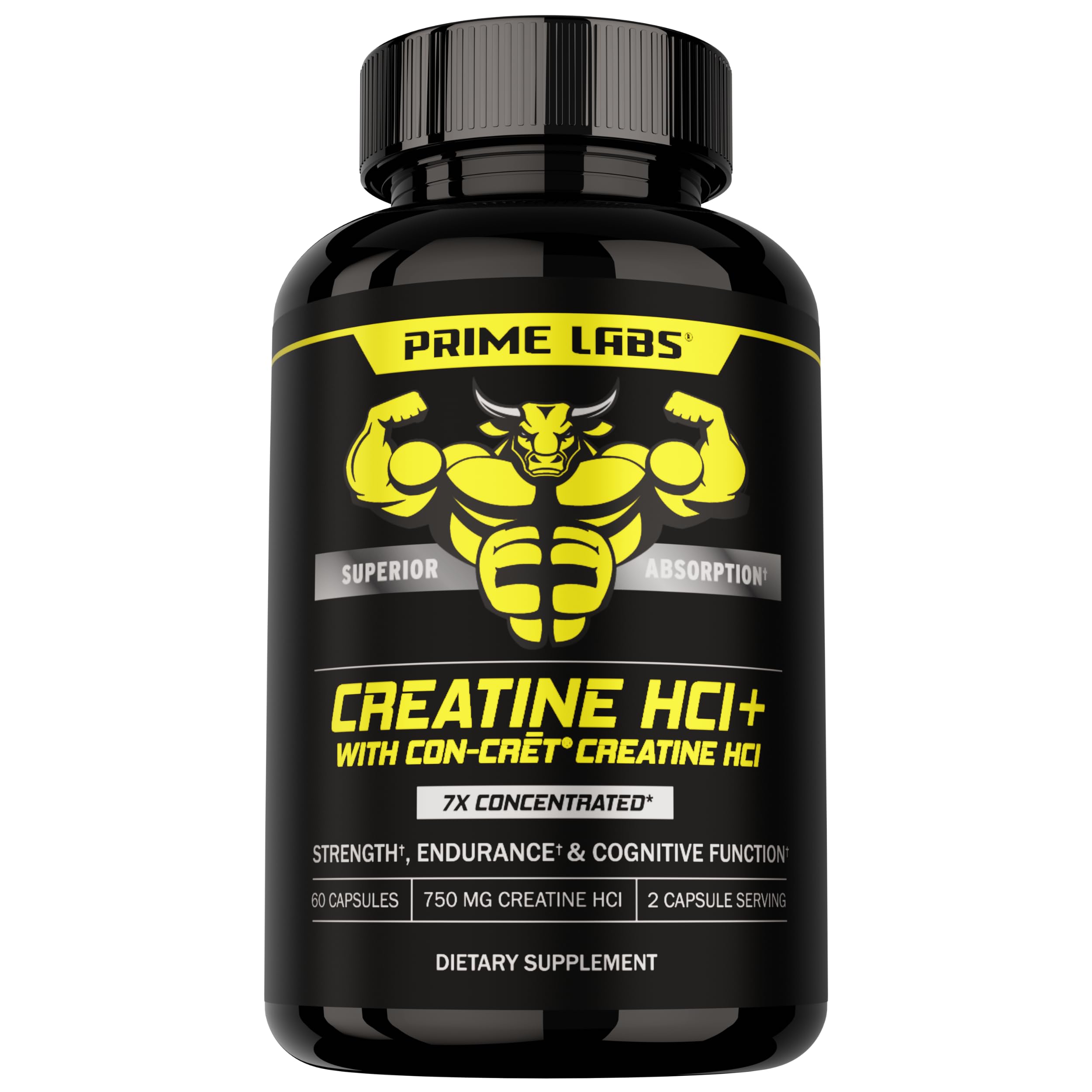 Bottle front view of Prime Labs Creatine HCl Capsules
