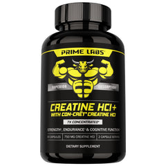 Bottle front view of Prime Labs Creatine HCl Capsules