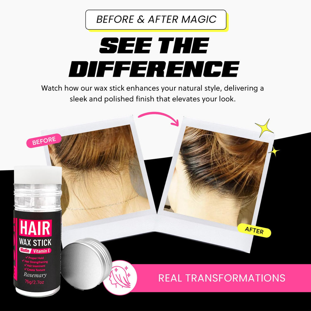 Prime Look Hair Wax Stick taming flyaways for a neat style.