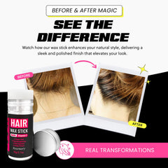 Prime Look Hair Wax Stick taming flyaways for a neat style.