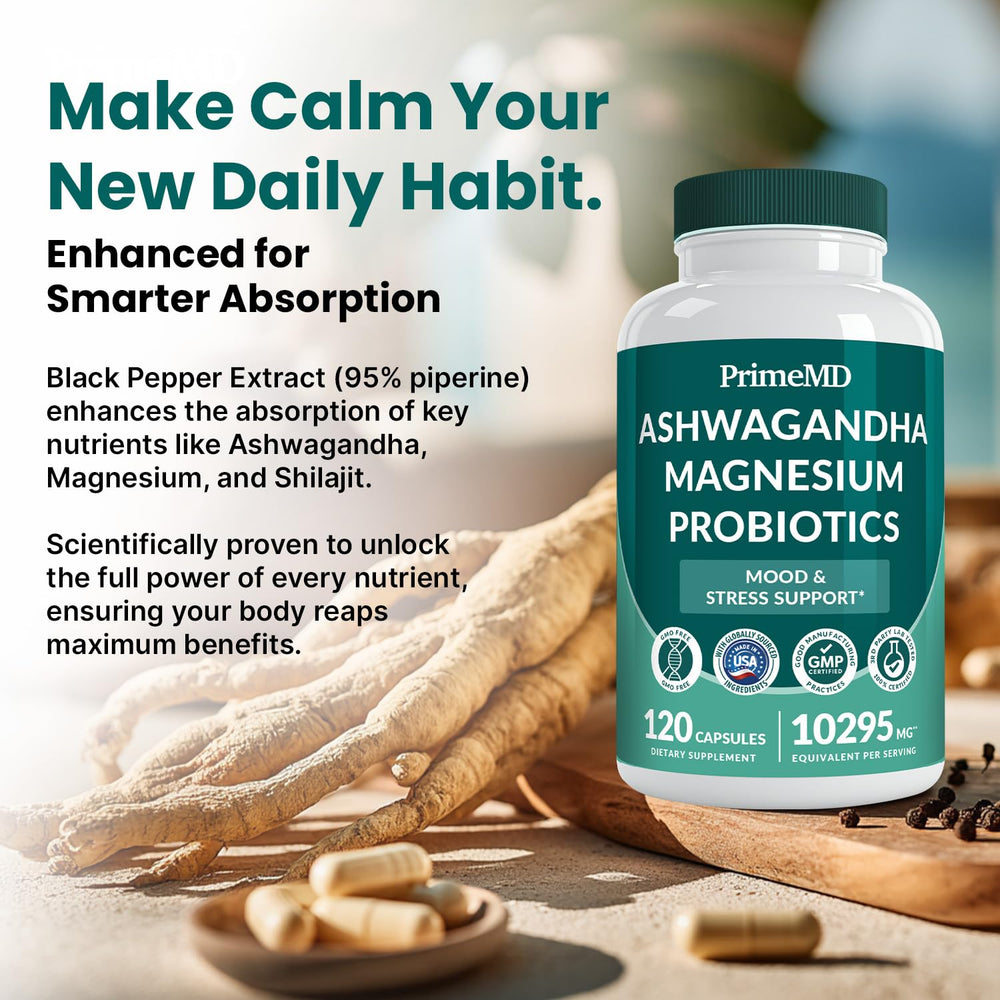 Ashwagandha capsules promoting calm and focus