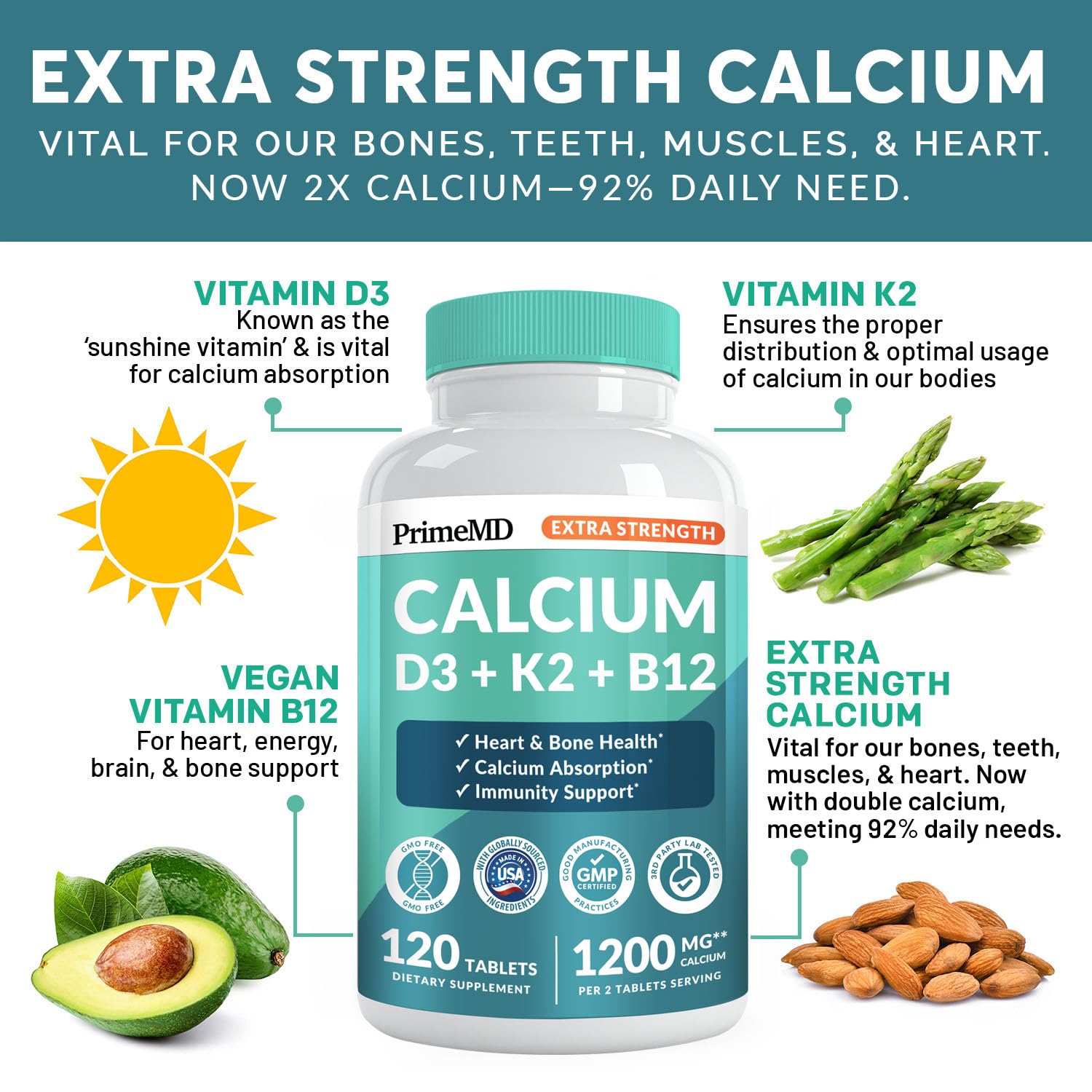 Calcium citrate & carbonate blend with D3, K2, and B12