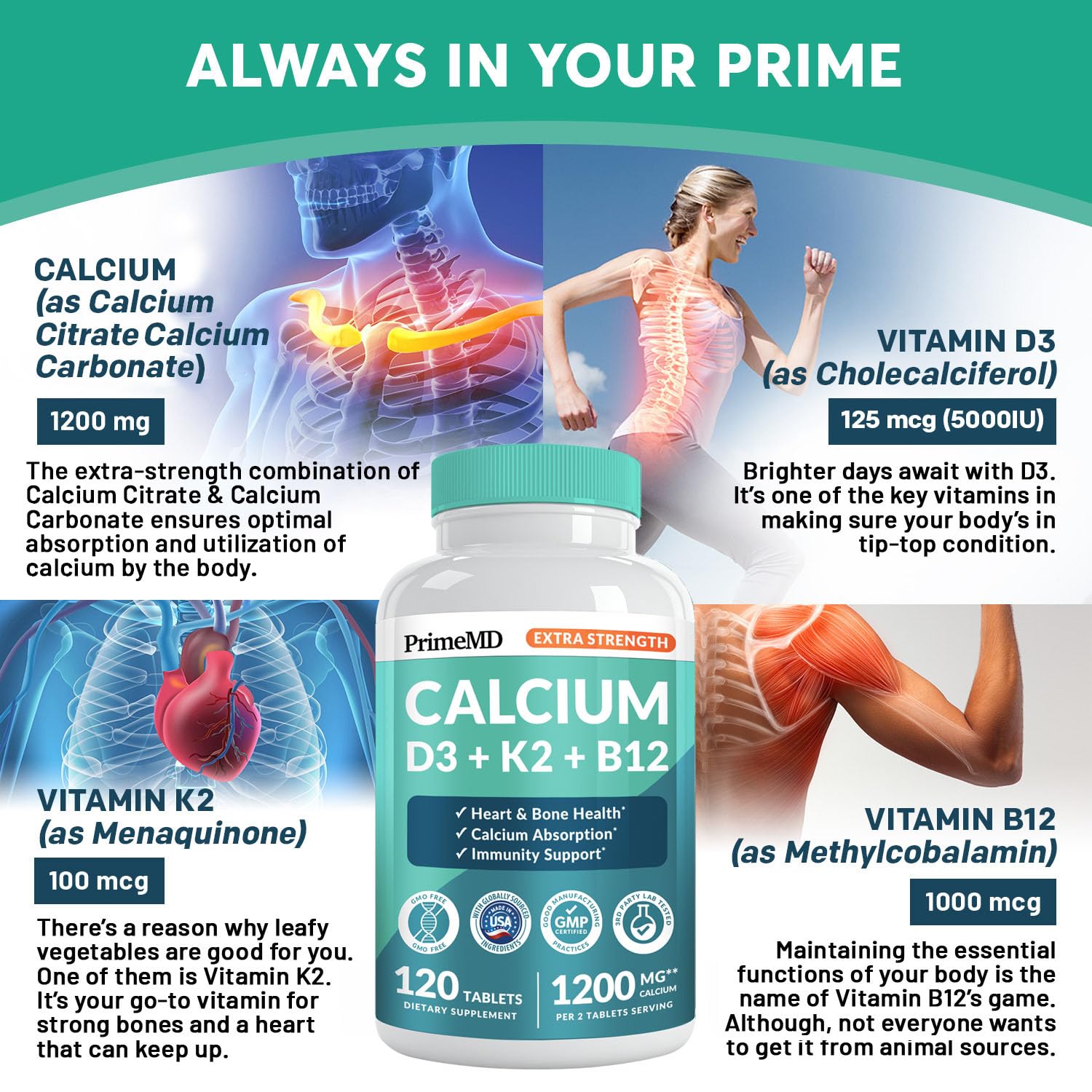 Calcium tablets showing 1200 mg per serving