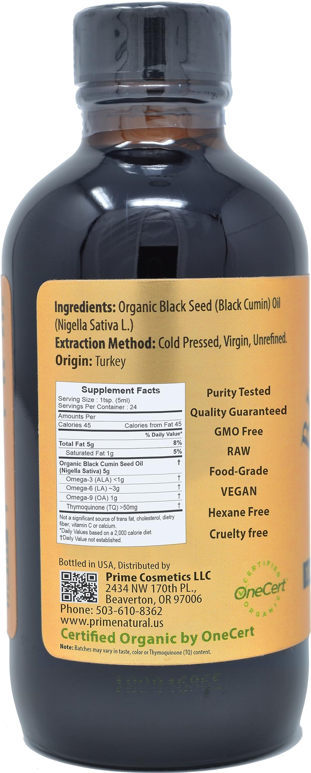 Back view of the bottle showing label