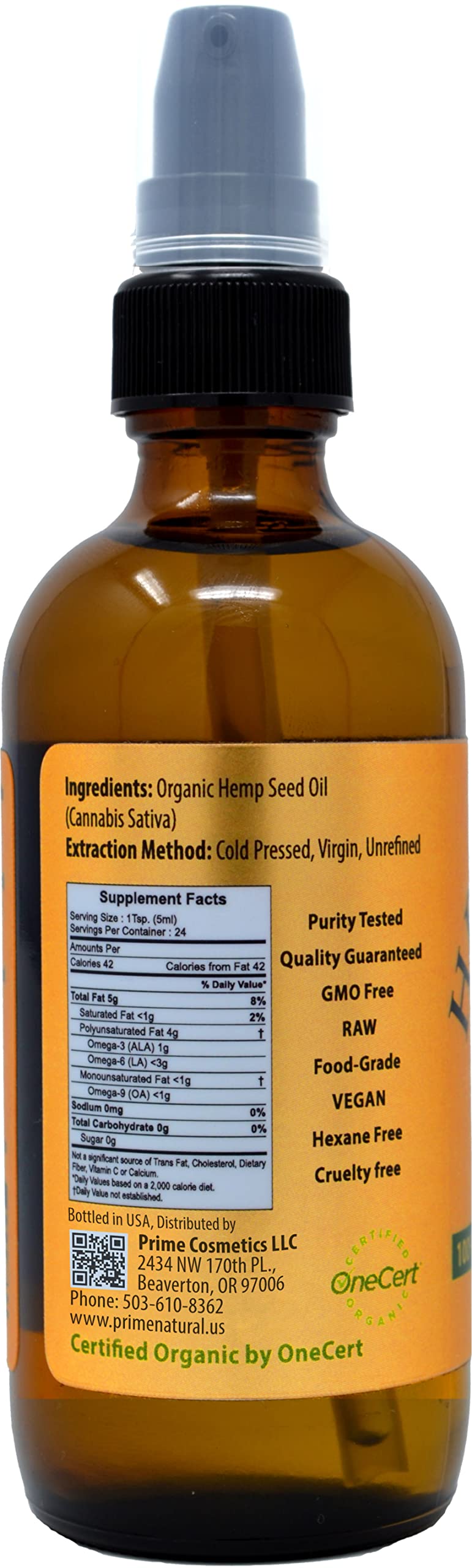USDA Certified hemp seed oil 4oz label