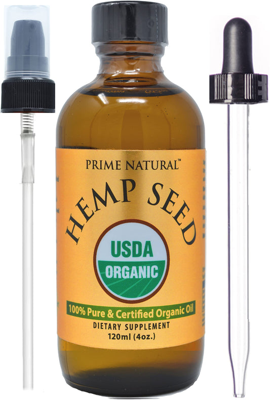 Prime Natural Organic Hemp Seed Oil 4oz USDA Certified bottle