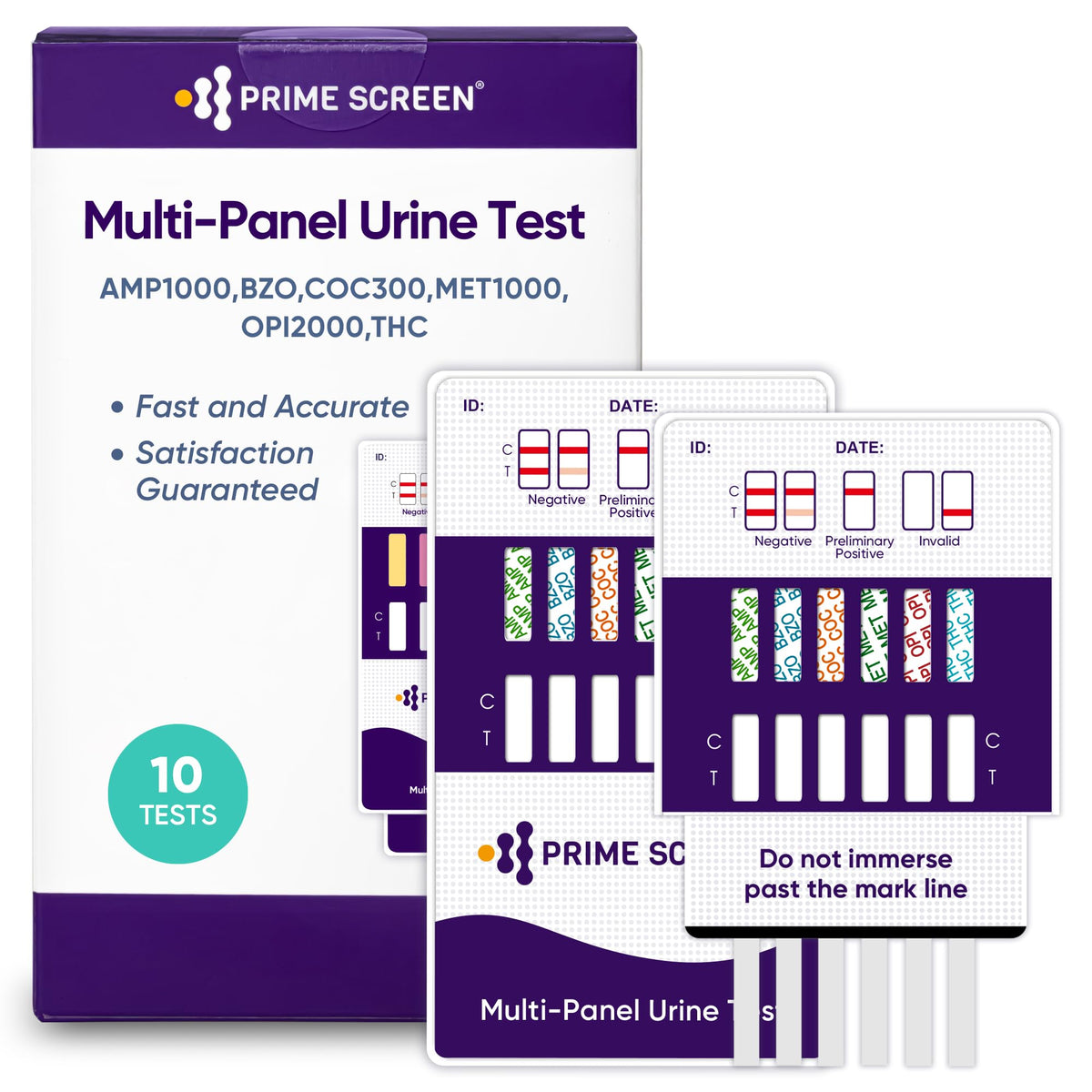 Prime Screen 10 Pack 6 Panel Urine Test Kit - front view