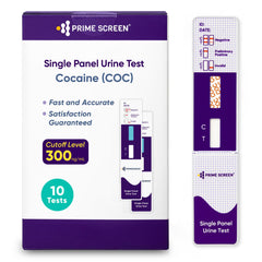 Front view of Prime Screen Cocaine Urine Test Card showing 300 ng/mL cutoff