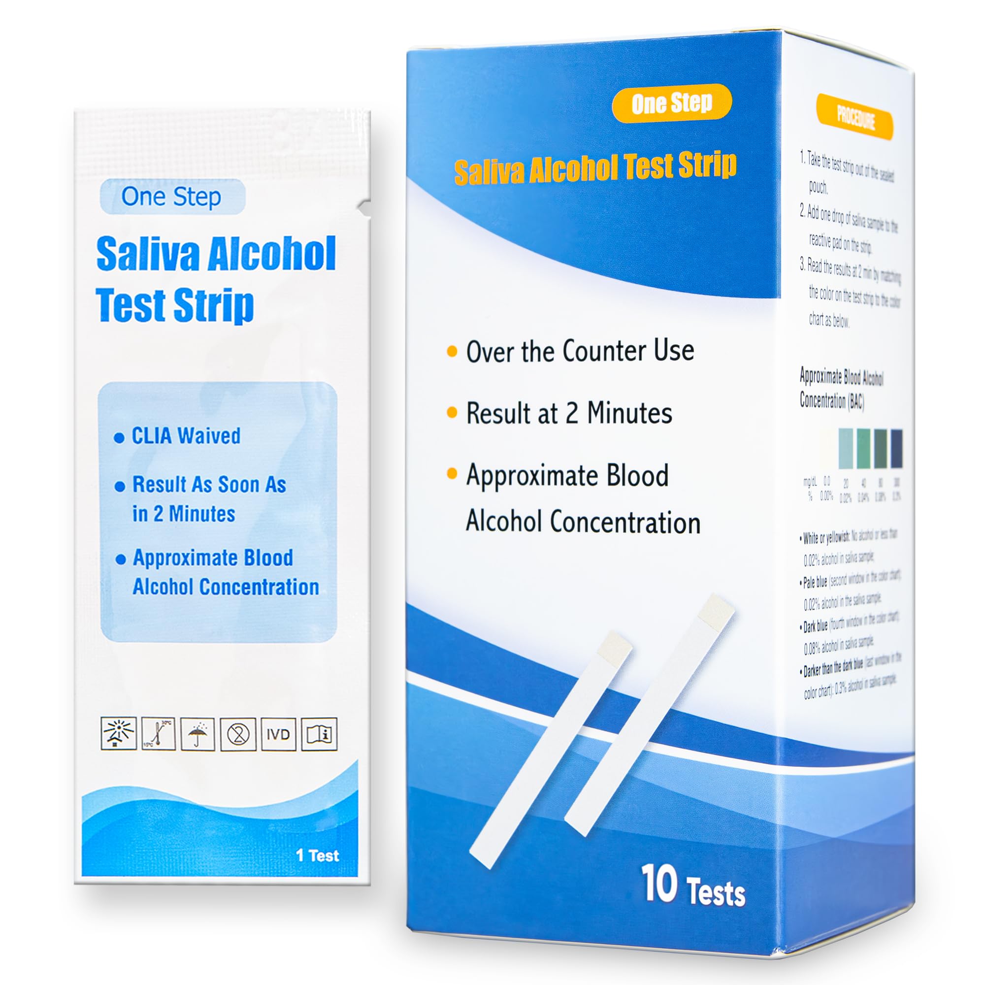 Prime Screen saliva alcohol test strip with color reference chart