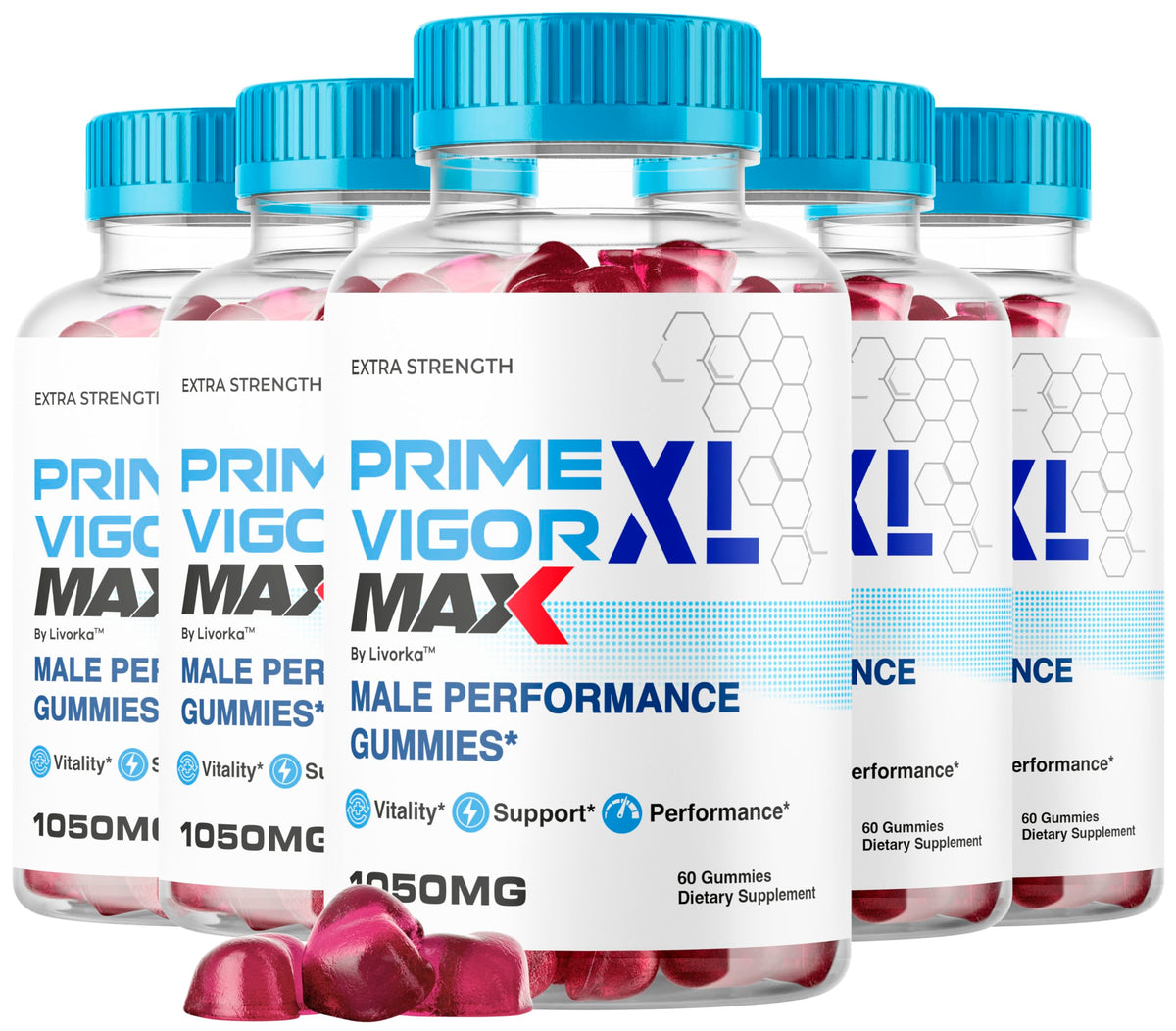 Front view of Prime Vigor XL Max 5-pack gummies box
