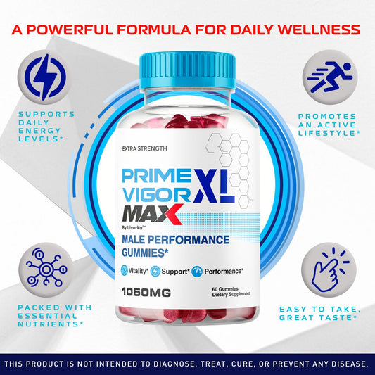 Prime Vigor XL Max bottle with gummies displayed