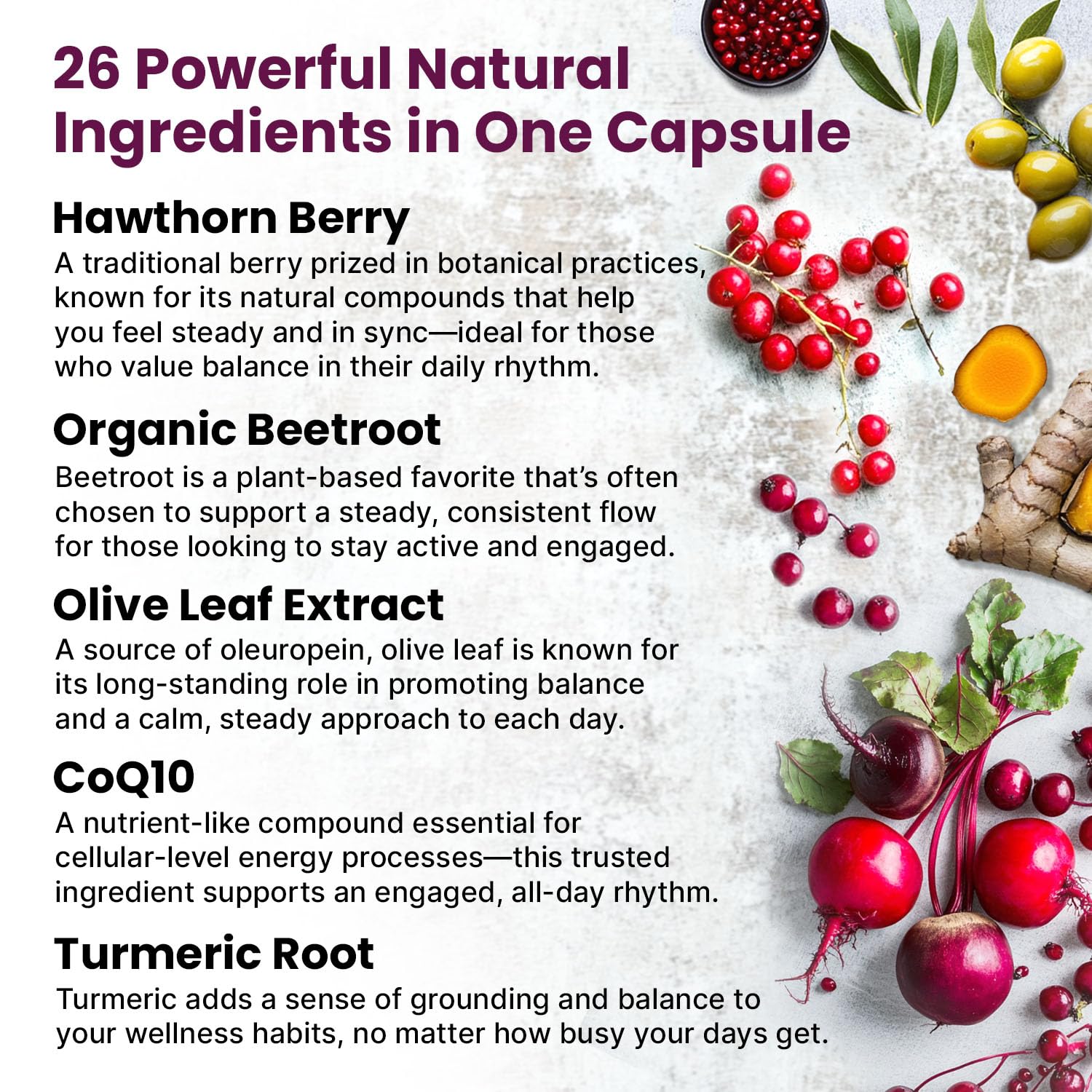 PrimeMD 26in1 ingredients chart shows CoQ10 and beet root