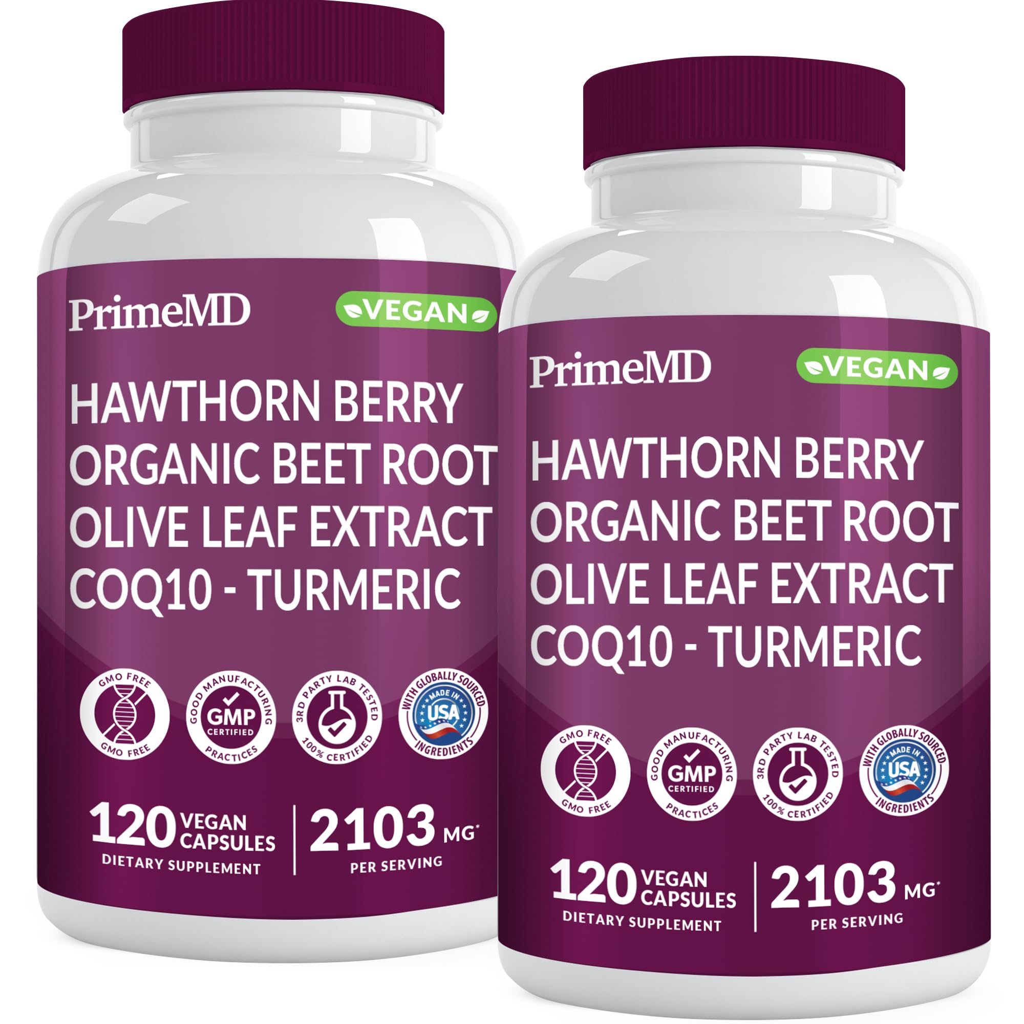 PrimeMD 26in1 nitric oxide supplement bottle highlighting heart support