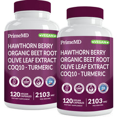 PrimeMD 26in1 nitric oxide supplement bottle highlighting heart support