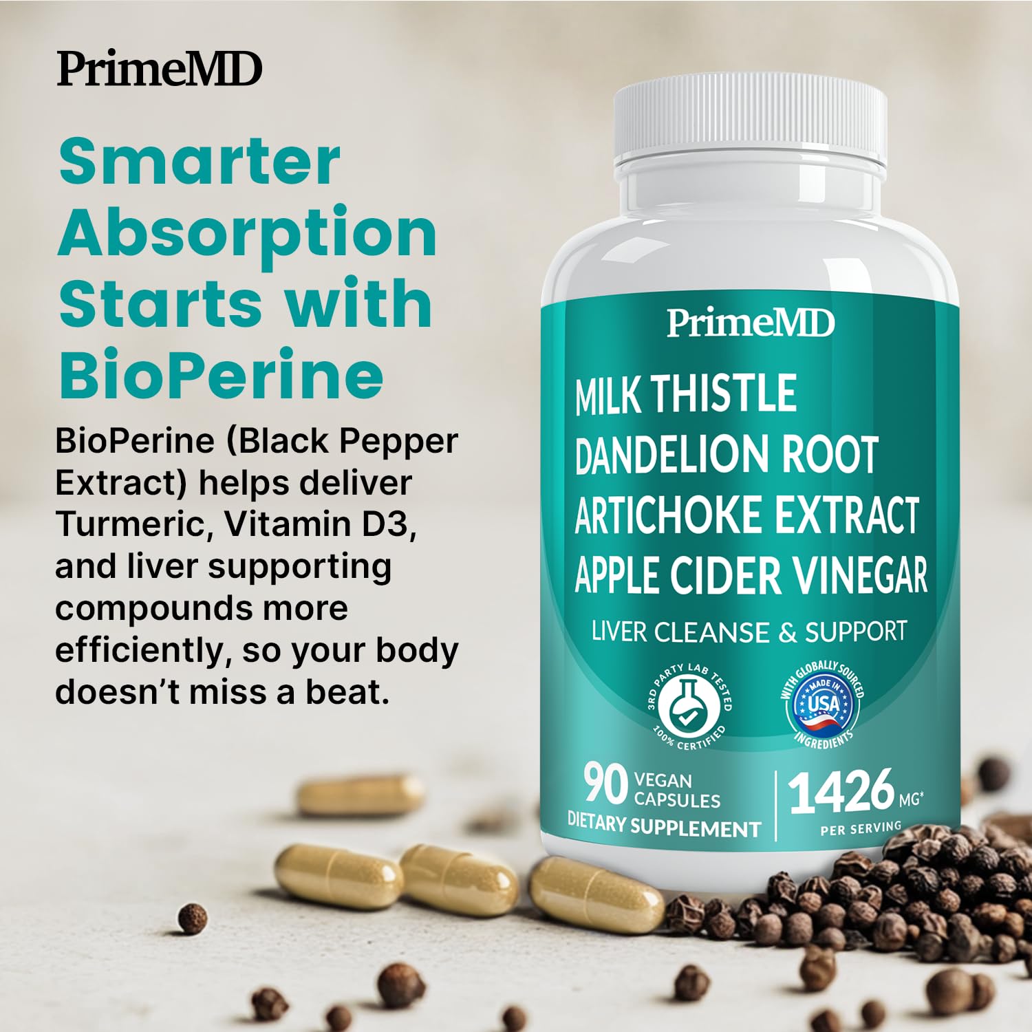 Label lists milk thistle, artichoke extract, and beetroot for liver support