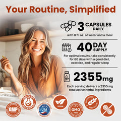 PrimeMD hand pouring capsules showing easy three-a-day dosing benefit