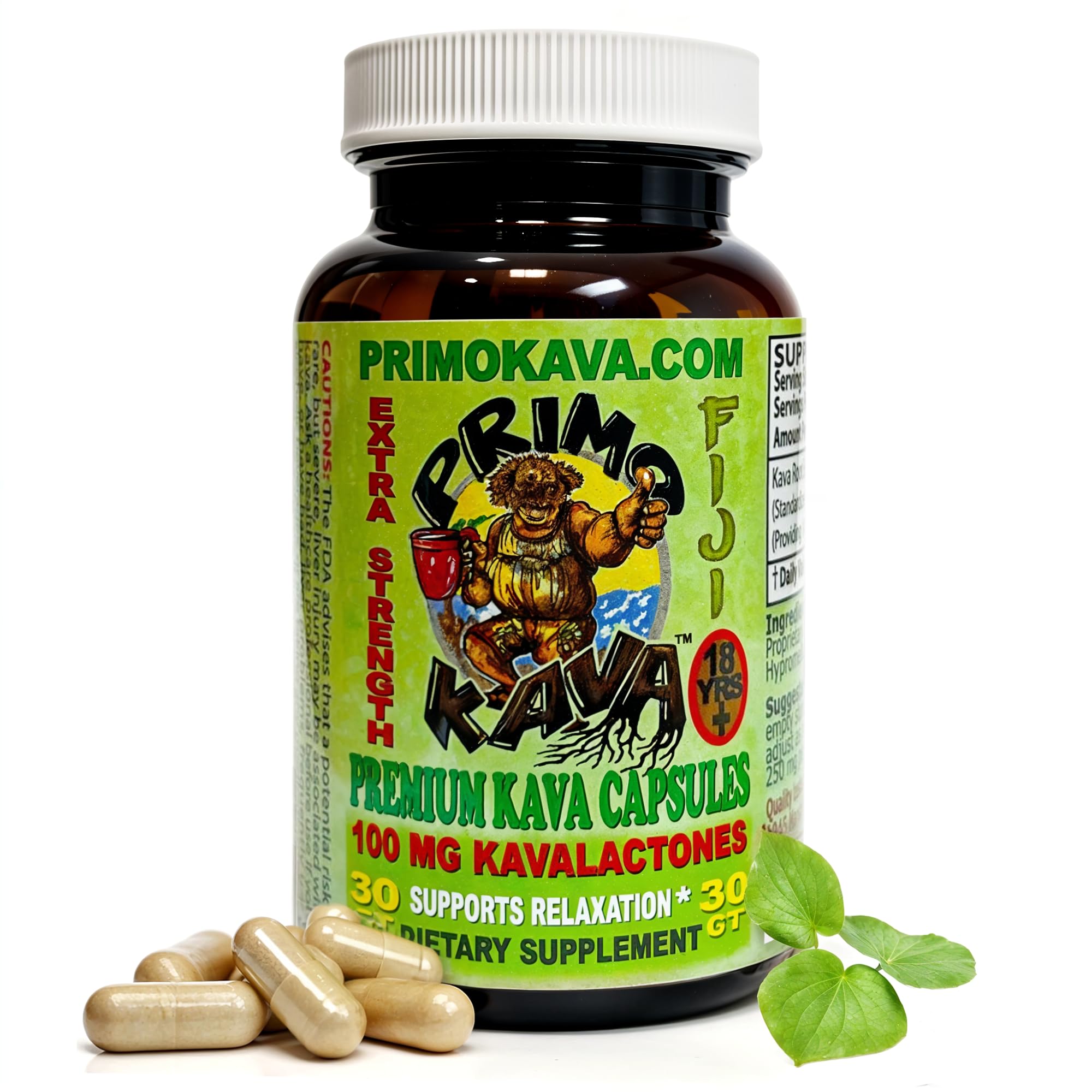 PRIMO KAVA Kava Capsules bottle label – 30 count