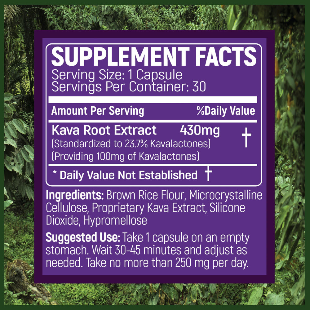 Close-up of Primo KAVA capsule showing 100mg kavalactones