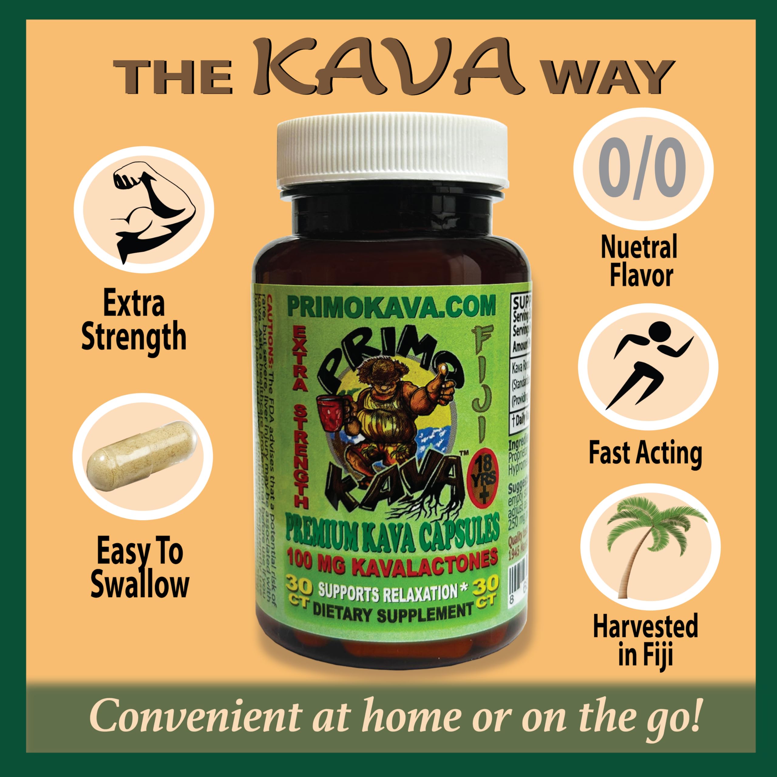 Neutral flavor and smooth finish of Primo KAVA capsules