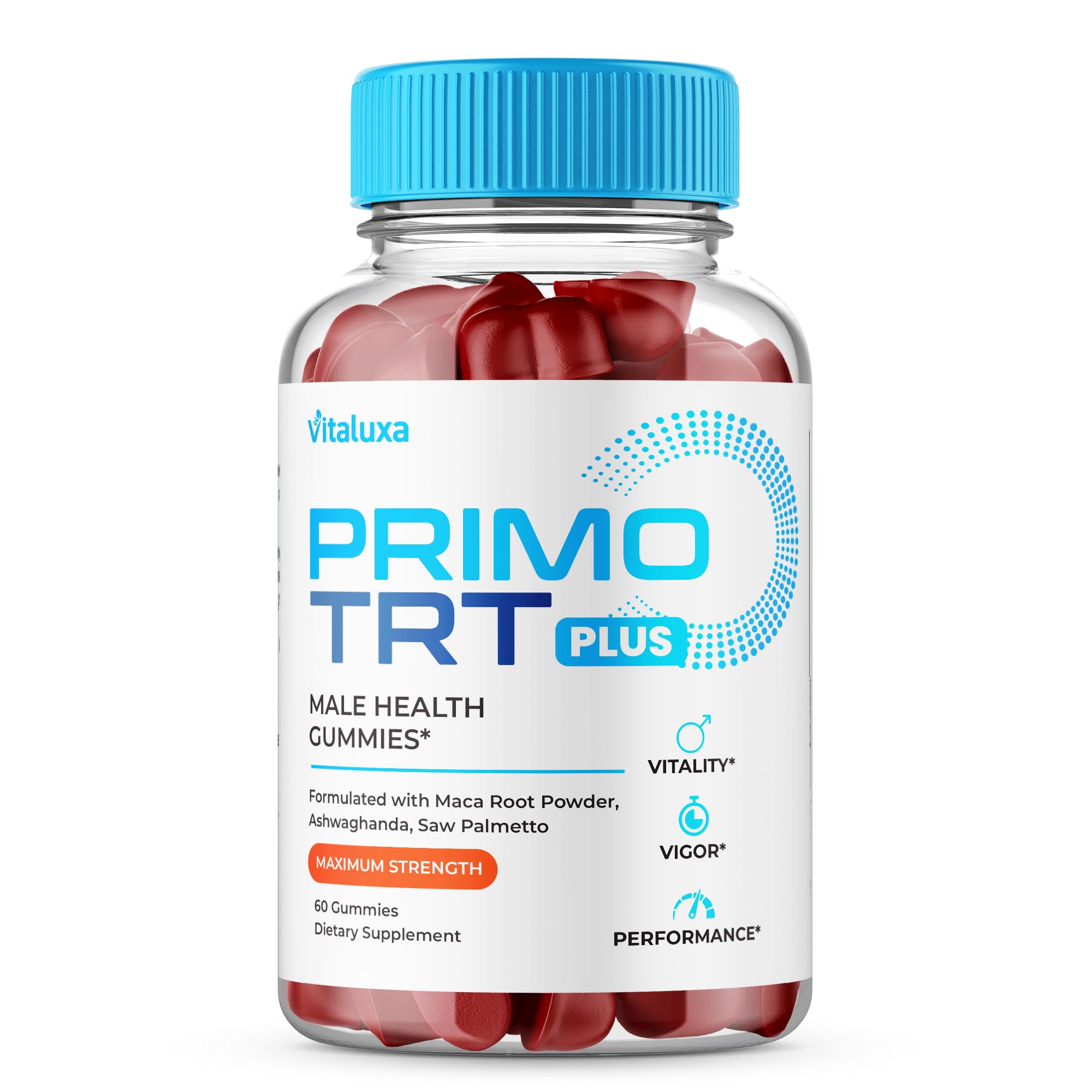 Bottle front label of Primo TRT Gummies