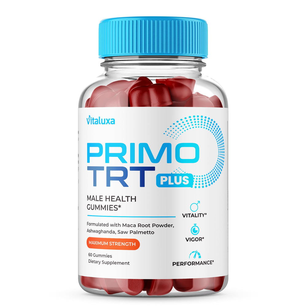 Bottle front label of Primo TRT Gummies