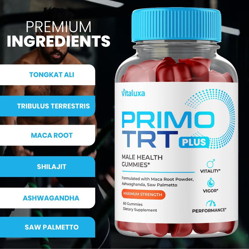 Close-up of the Primo TRT Plus Advanced Performance Blend label