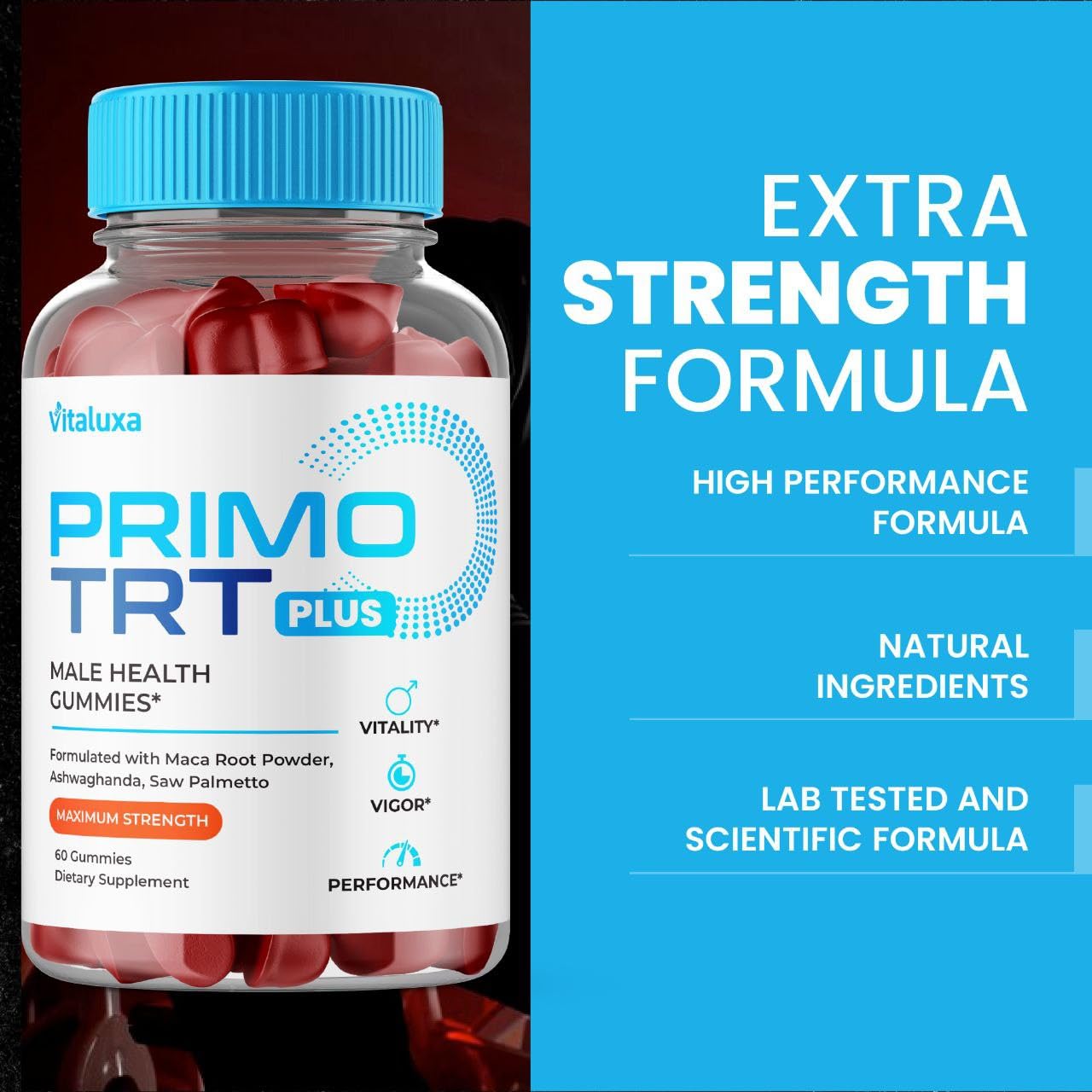 Primo TRT Gummies packaging and bottle on a white background