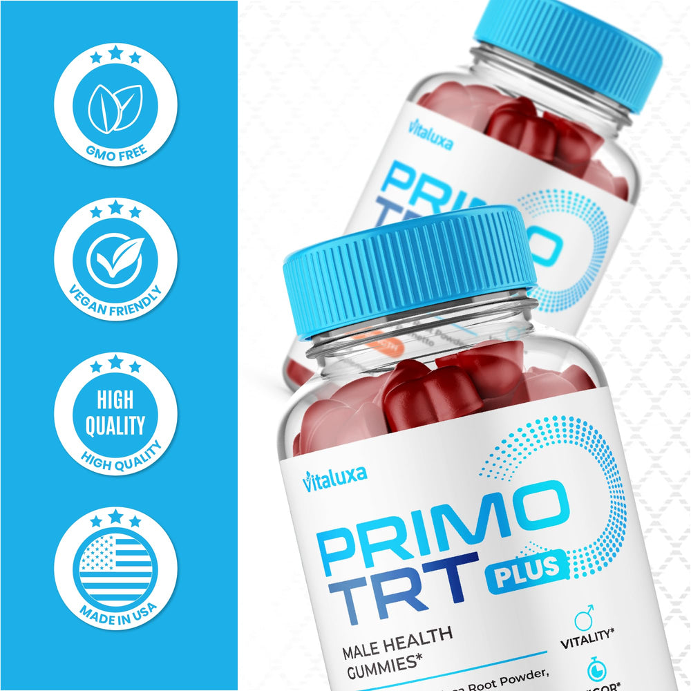 Assorted Primo TRT Gummies on a flat surface