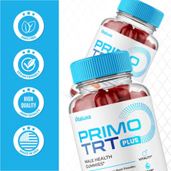 Assorted Primo TRT Gummies on a flat surface
