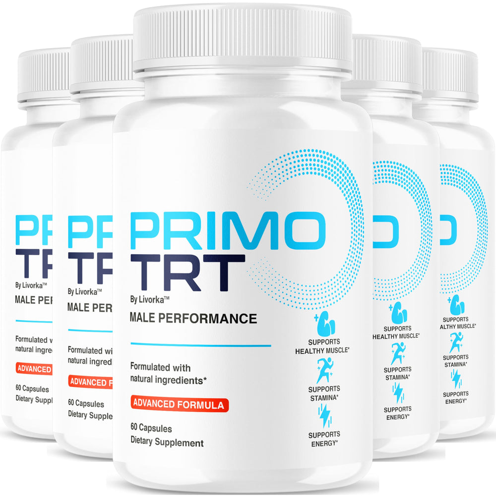 Primo TRT Pills bottle and 5-pack packaging