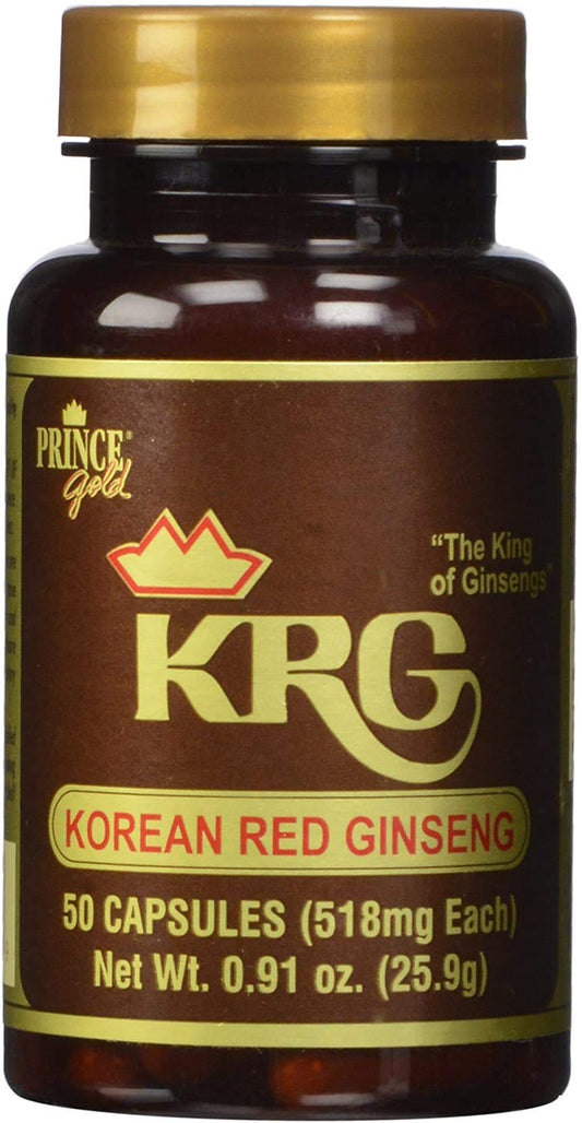 Prince Gold Korean Red Ginseng Capsules 50 count bottle label