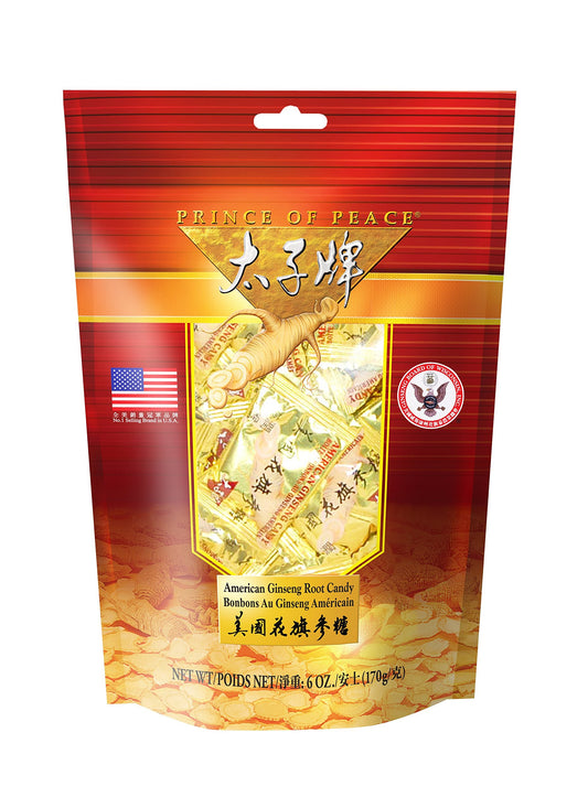 Prince of Peace American Ginseng Root Candy 6oz - chewy candy with real ginseng root chunks